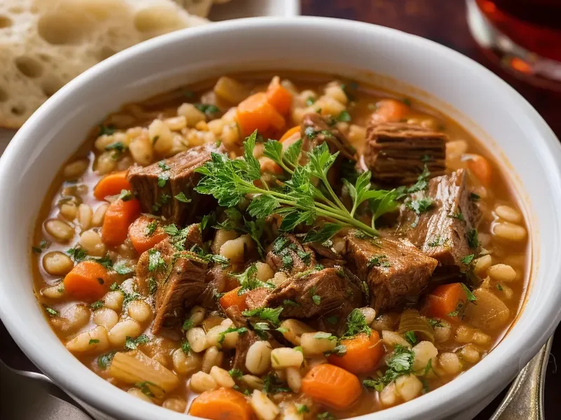 Hearty Beef Barley Soup with Tender Chuck Roast and Vegetables