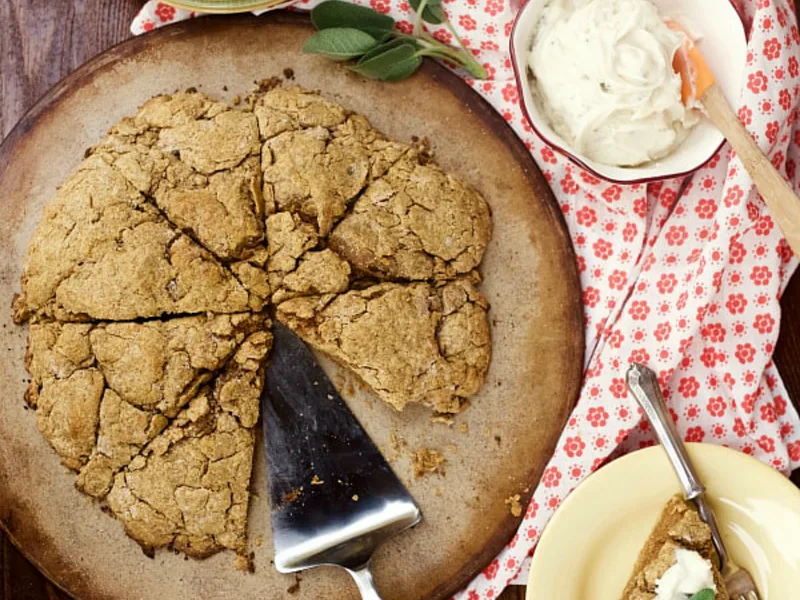 Whole Grain Pumpkin Scones with Sage Cream Cheese Frosting