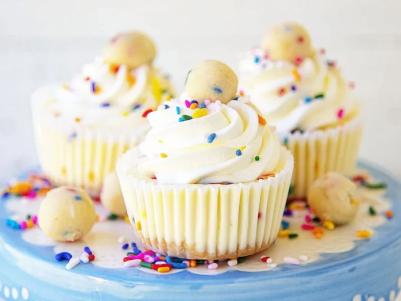 Sugar Cookie Dough Cheesecake Cups with Sprinkles