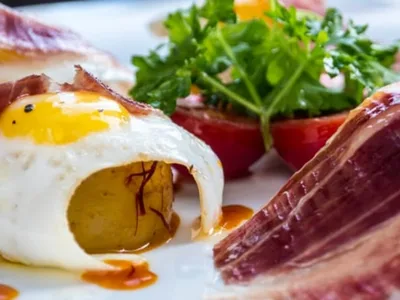Spanish Ham and Eggs with Saffron Potatoes