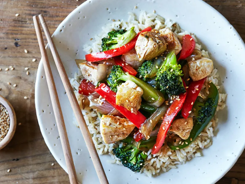 Honey Teriyaki Chicken Stir-Fry with Brown Rice and Vegetables