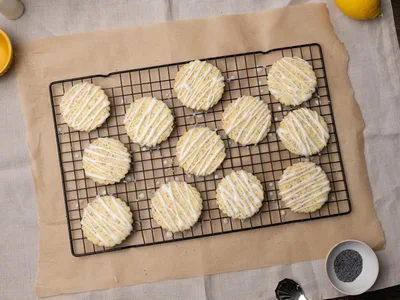 Iced Lemon Poppy Seed Shortbread Cookies
