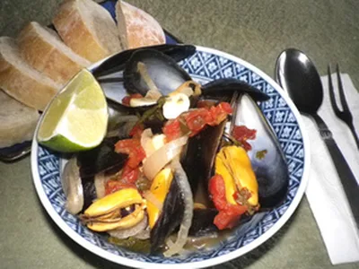 Mussels, Clams, or Shrimp in Chipotle Tomato Broth