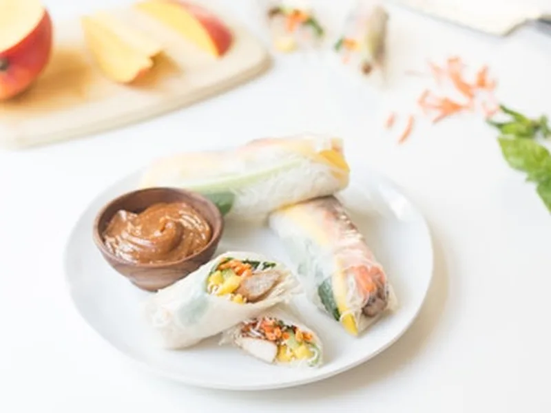 Chicken and Mango Summer Rolls with Peanut Dipping Sauce