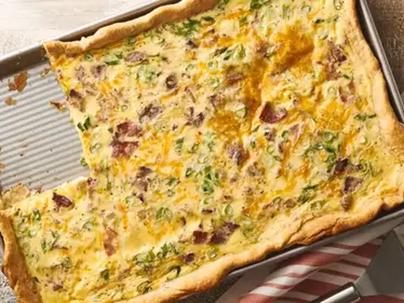 Bacon-Cheddar Slab Quiche with Pillsbury Pie Crust