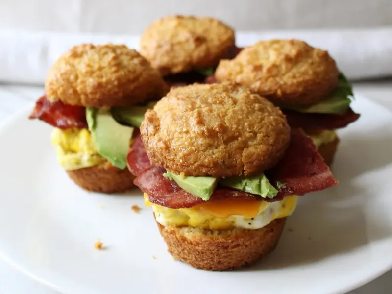 Keto Almond Flour Turkey Bacon Avocado Biscuit Sandwiches