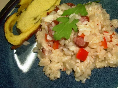 Prosciutto and Red Pepper Risotto with White Wine
