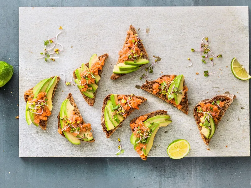 Salmon Tartare with Avocado on Whole Grain Toast