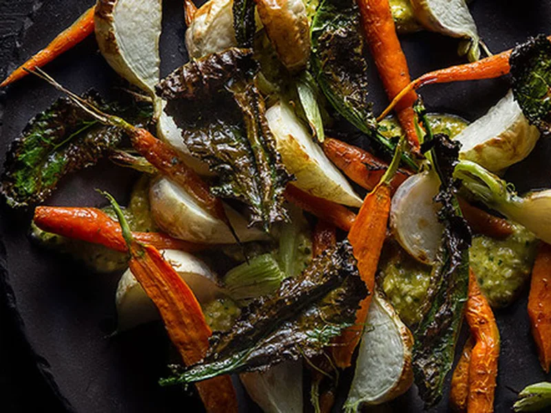 Shishito and Macadamia Romesco with Roasted Vegetables