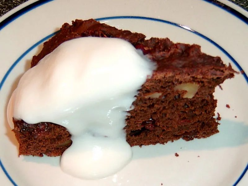 Light Chocolate Walnut Cranberry Cake with Applesauce