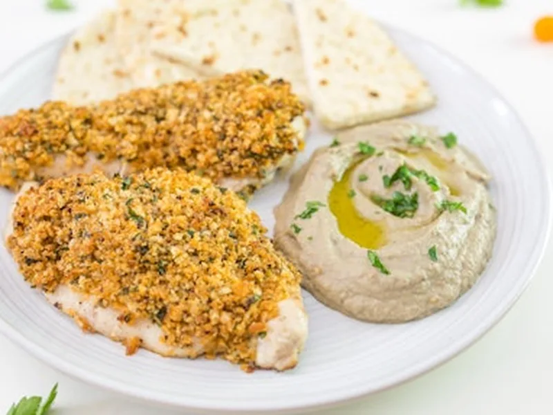 Lemon-Oregano Almond Crusted Chicken with Veggie Platter