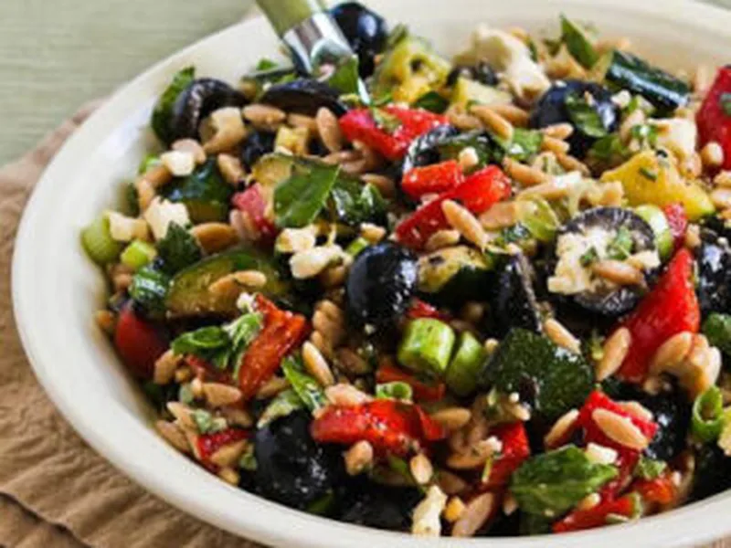 Grilled Vegetable Orzo Salad with Feta and Fresh Herbs