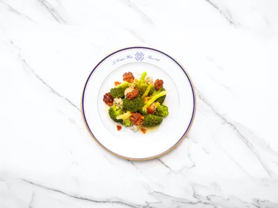 Steamed Broccoli with Candied Walnuts and Gorgonzola