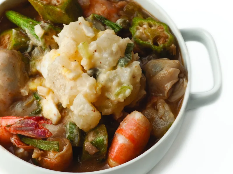 Mississippi Gumbo with Turnip Salad and Seafood