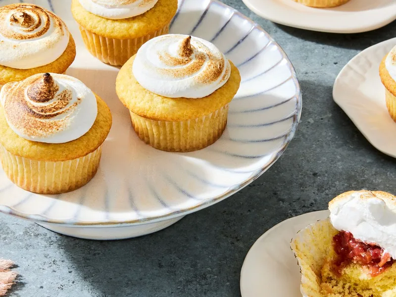 Strawberry Rhubarb Meringue Cupcakes with Homemade Jam