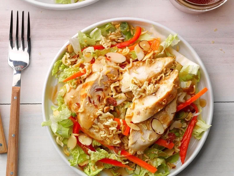 Grilled Chicken Ramen Noodle Salad with Sesame