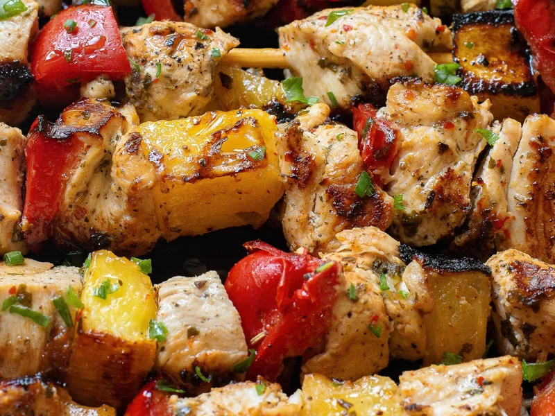 Pineapple Marinated Chicken Kabobs with Bell Peppers