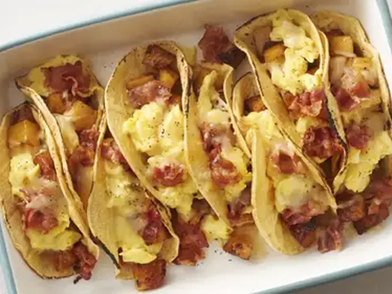 Oven-Baked Breakfast Tacos with Seasoned Potatoes and Bacon