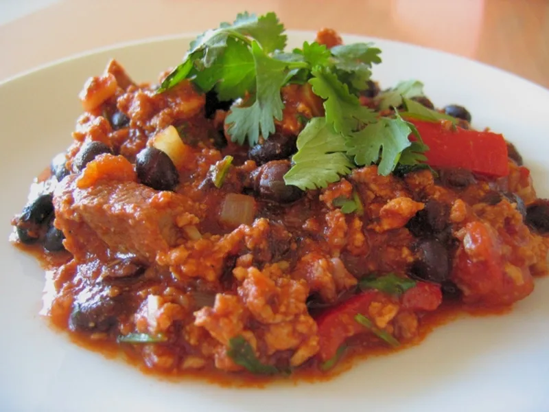 Three-Meat Chili with Black Beans and Fresh Cilantro