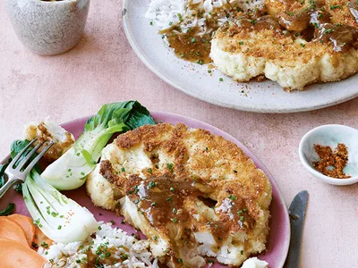 Paneed Cauliflower Steaks with Lemon Ginger Sauce