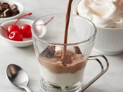 Hot Fudge Sundae Cocoa with Vanilla Ice Cream