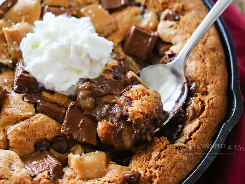 Salted Caramel Skillet Cookie with Chocolate Chips