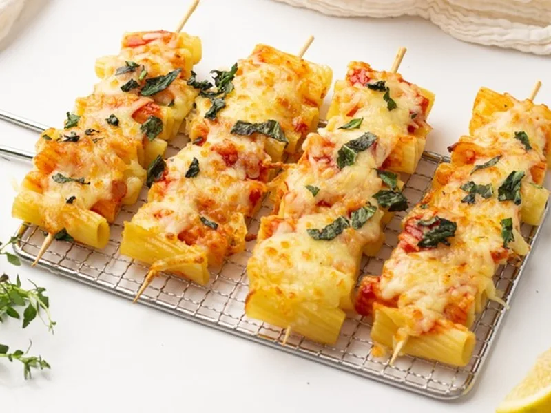 Air Fryer Pasta Skewers with Marinara