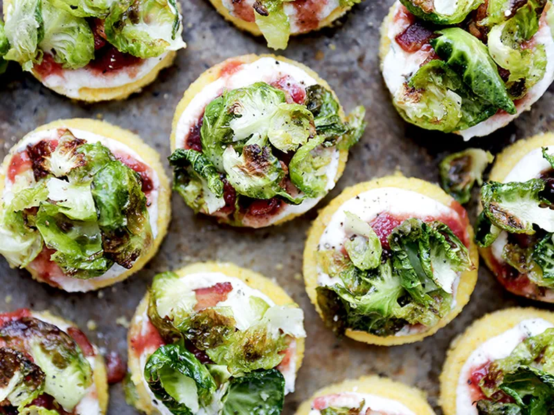 Baked Polenta Bites with Crispy Brussels Sprouts and Ricotta