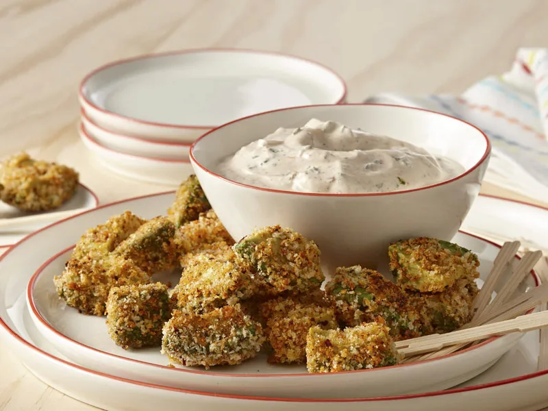 Crispy Baked Avocado Bites with Herbed Yogurt