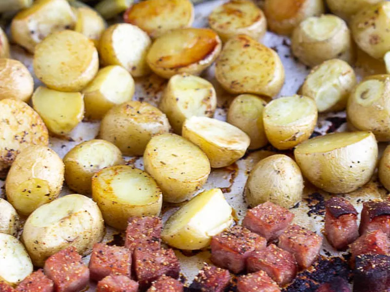 Sheet Pan Hoosier Stew with Ham and Green Beans