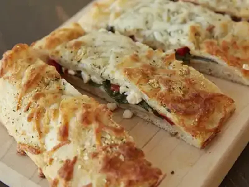 Spinach Feta Stuffed Pizza Bread with Roasted Peppers