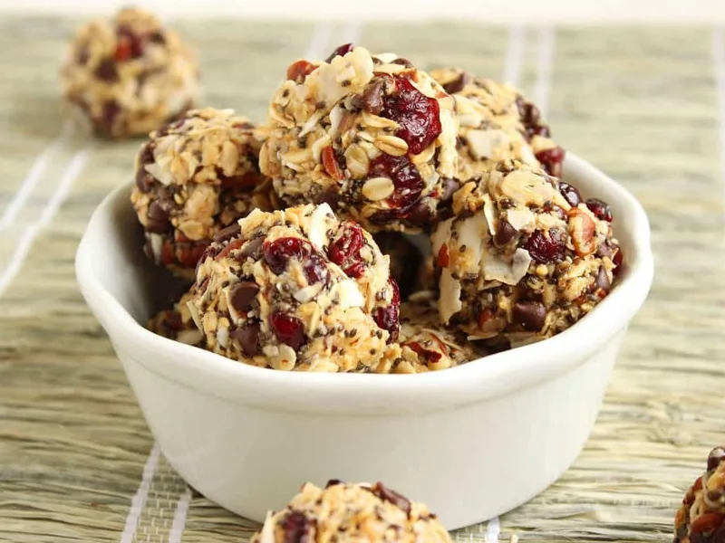 No-Bake Cherry Pecan Chia Energy Bites with Chocolate Chips