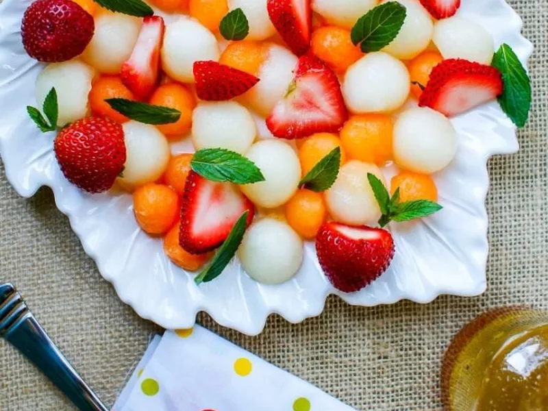 Fresh Strawberry Melon Salad with Honey-Lemon Dressing