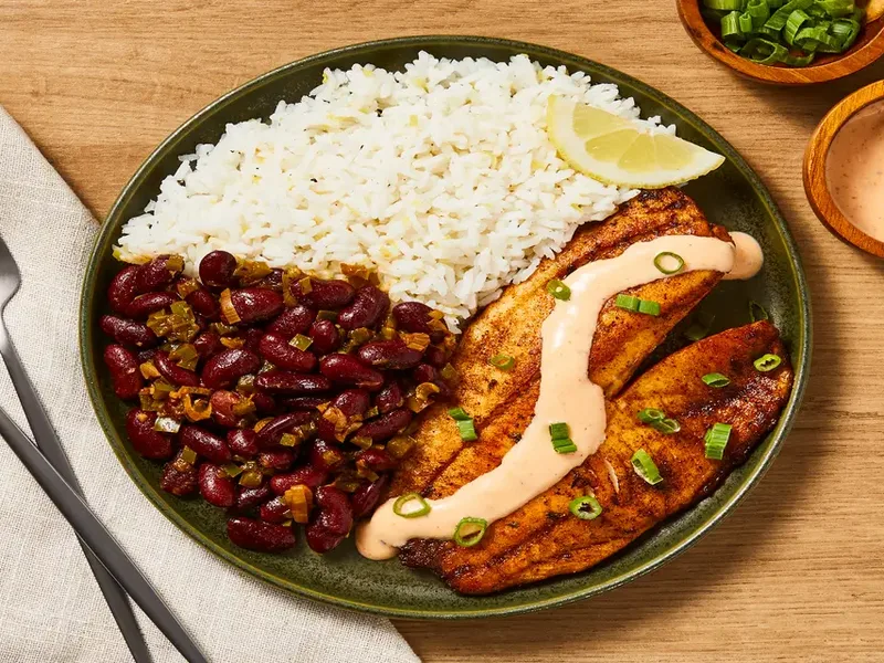 Cajun Blackened Tilapia with Red Beans and Lemon Rice
