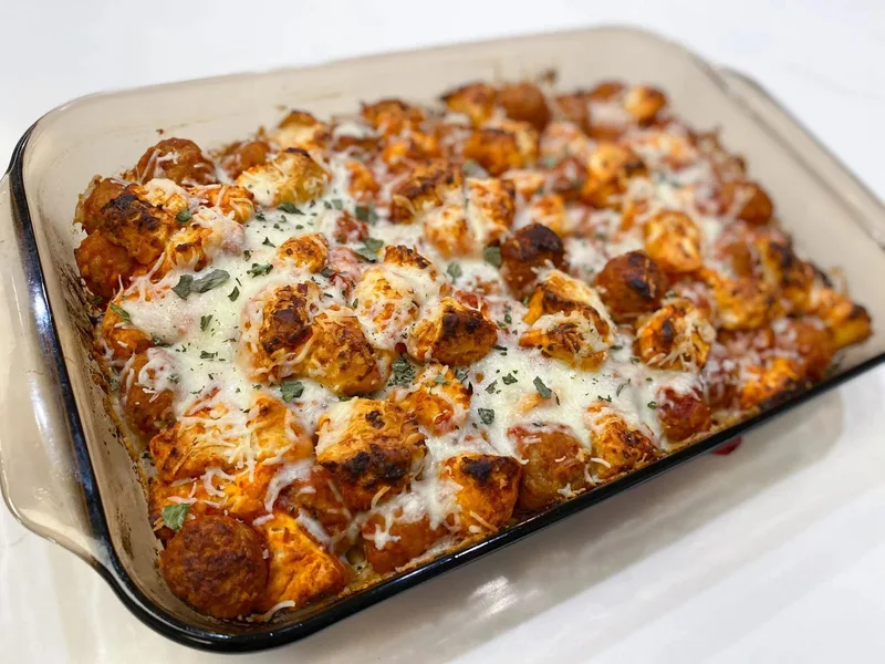 Ground Beef Meatball Biscuit Casserole with Marinara Cheese