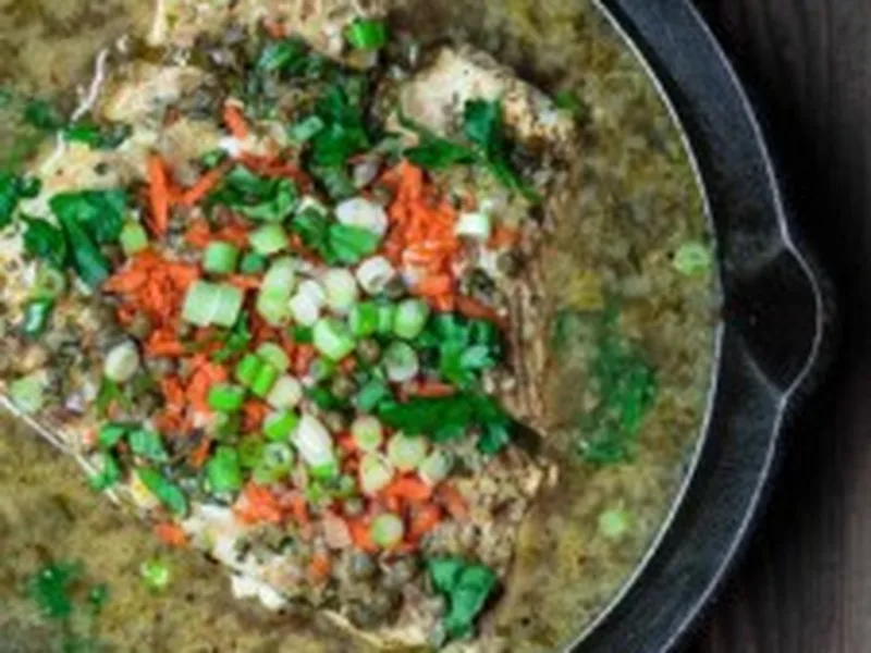 Mediterranean Lemon Poached Halibut with Fresh Herbs