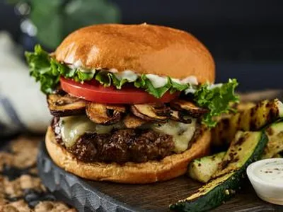 Grilled Mushroom Swiss Burger with Jalapeno Aioli