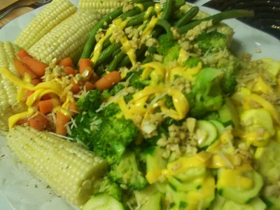 Steamed Vegetable Platter with Lemon Garlic Dressing
