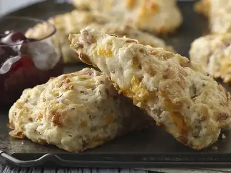 Ham and Cheddar Scones with Rosemary Cherry Sauce