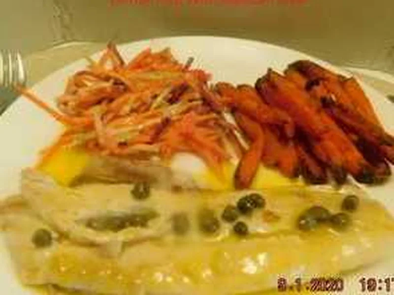 Pan-Seared Lemon Snapper With Caper Butter and Mexican Slaw