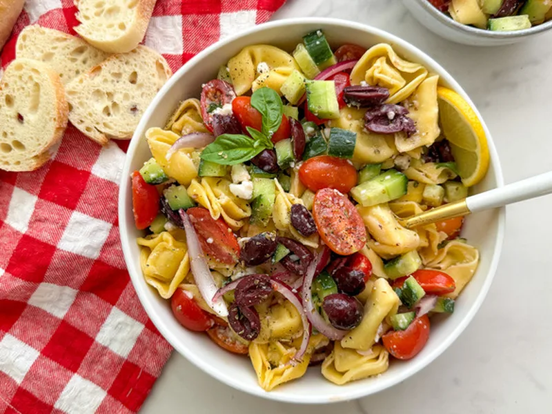 Cheese Tortellini Greek Salad with Feta and Olives