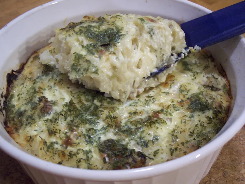 Creamy Rice Souffle with Caramelized Onions