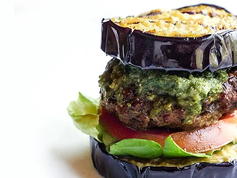 Grilled Lamb Eggplant Sliders with Fresh Mint Chutney