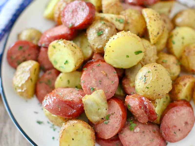 Air Fryer Sausage and Potatoes with Garlic
