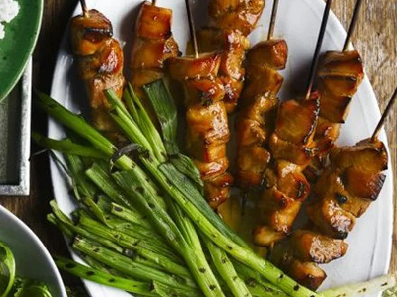Grilled Chicken Teriyaki Skewers with Charred Spring Onions