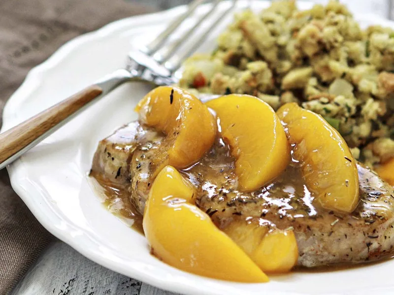 Herb Rubbed Pork Chops with Sweet Peach Sauce