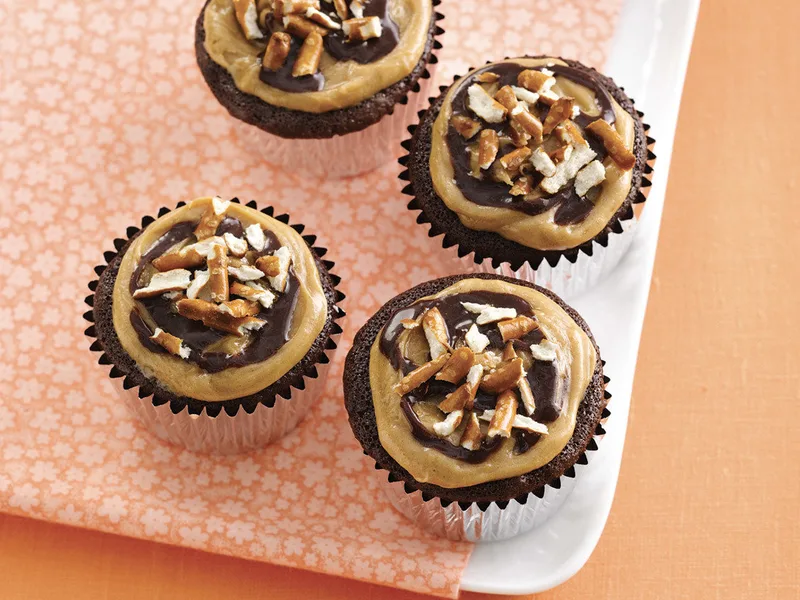 Chocolate PB Pretzel Cupcakes with Whipped Frosting