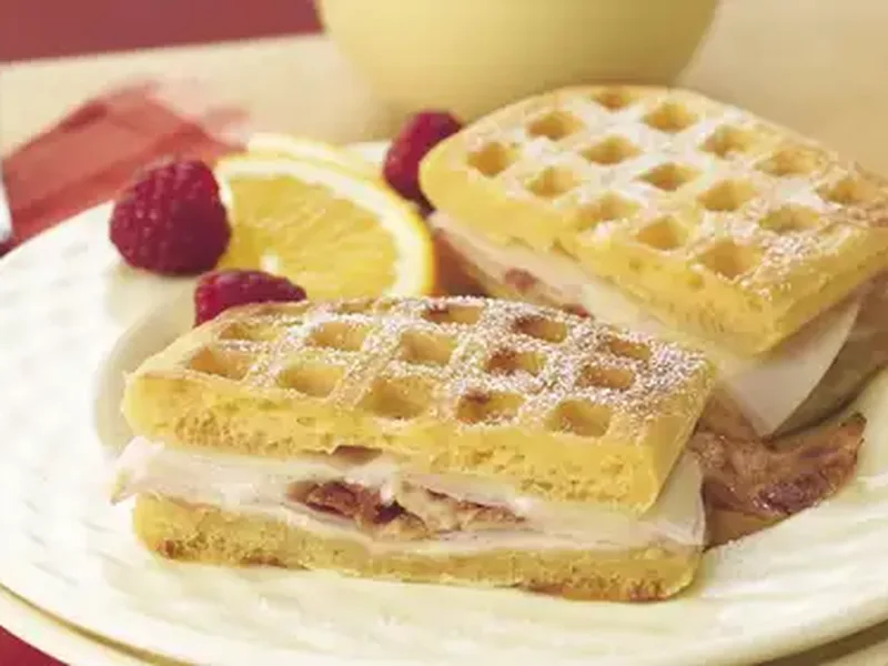 Monte Cristo Waffle Sandwiches with Raspberry Yogurt Dip