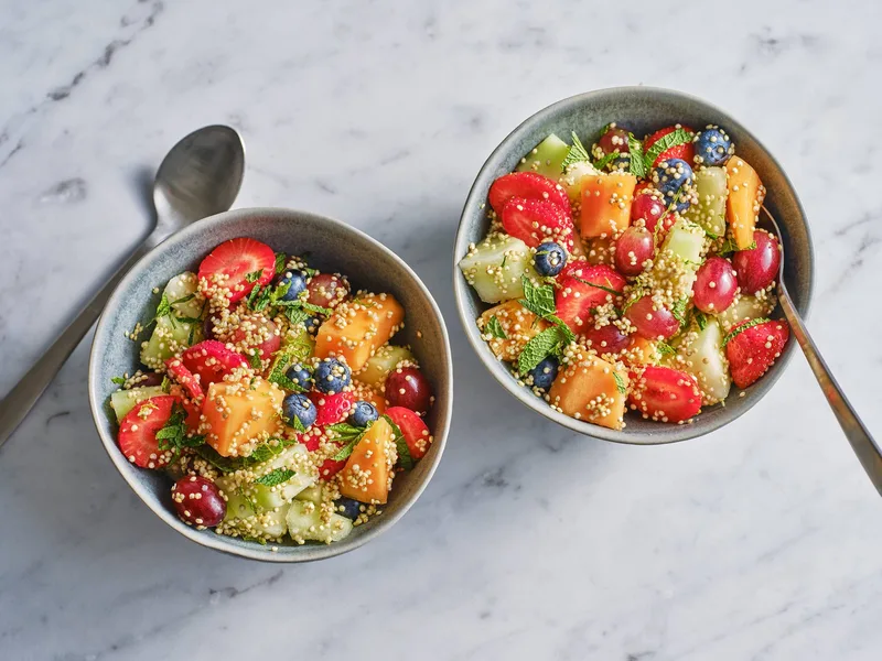 Quinoa Fruit Salad with Lime and Fresh Mint