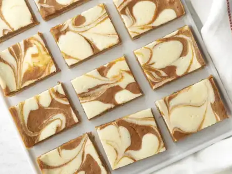 Pumpkin Cheesecake Swirl Bars with Crescent Crust